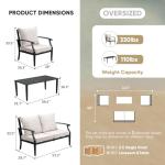 JOYURE 4 Pieces Patio Furniture Set w/loveseat,Coffe Table,Outdoor Conversation Metal Sofa with High Back and Thick Cushion,for Backyard,Garden,Beige