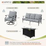 MIXPATIO Patio Furniture Set with Firepit Table, 4 Pcs Metal Outdoor Conversation Set, 2 Swivel Chairs and 3 Seater Sofa with 5.75" Extra Thick Cushion and Gas Fire Pit Table for Backyard Deck, Grey