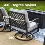 MIXPATIO Patio Furniture Set with Firepit Table, 4 Pcs Metal Outdoor Conversation Set, 2 Swivel Chairs and 3 Seater Sofa with 5.75" Extra Thick Cushion and Gas Fire Pit Table for Backyard Deck, Grey