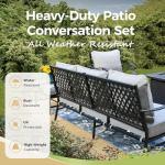 MIXPATIO Patio Furniture Set with Firepit Table, 4 Pcs Metal Outdoor Conversation Set, 2 Swivel Chairs and 3 Seater Sofa with 5.75" Extra Thick Cushion and Gas Fire Pit Table for Backyard Deck, Grey