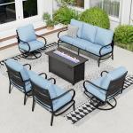 Sophia & William Patio Furniture Sets for 7 with Fire Pit Table 45", Outdoor Patio Furniture Set 8 Pcs, Convesation Set with 4 x High Heavy Sofa Chairs, 1x3-Seat Sofa, for Porch Poolside Grey