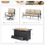 Sophia & William Patio Furniture Sets with 45" Gas Fire Pit Table Outdoor Metal Conversation Sets for 5, 2 x Swivel Cushioned Patio Sofa Chairs, 1 x 3-Seat Sofa 4 Pieces for Lawn Backyard Beige