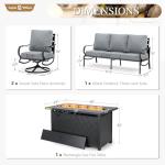 Sophia & William Patio Furniture Sets with 45" Gas Fire Pit Table Outdoor Metal Conversation Sets for 5, 2 x Swivel Cushioned Patio Sofa Chairs, 1 x 3-Seat Sofa 4 Pieces for Lawn Backyard Grey