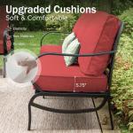 PHI VILLA 4 Piece Patio Furniture with Metal FirePit Table, 1 x 3-Seat Wide Deep Seating Bench & 2 x Swivel Sofa Chairs, 5.75" Thick Cushioned Outdoor Furniture Conversation Set for 5, Red