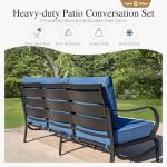 Sophia & William Patio Furniture Sets with 45" Gas Fire Pit Table Outdoor Metal Conversation Sets for 5, 2 x Swivel Cushioned Patio Sofa Chairs, 1 x 3-Seat Sofa 4 Pieces for Lawn Backyard Peacock Blue