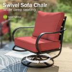 PHI VILLA 4 Piece Patio Furniture with Metal FirePit Table, 1 x 3-Seat Wide Deep Seating Bench & 2 x Swivel Sofa Chairs, 5.75" Thick Cushioned Outdoor Furniture Conversation Set for 5, Red