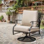 MIXPATIO Patio Furniture Set 4 pcs, Metal Outdoor Patio Furniture, 3-Seat Sofa, 2 Swivel Chairs, Metal Coffee Table and 5.75" Extra Thick Cushion, Patio Conversation Set,Beige