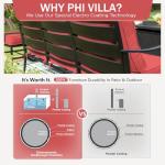PHI VILLA 4 Piece Patio Furniture with Metal FirePit Table, 1 x 3-Seat Wide Deep Seating Bench & 2 x Swivel Sofa Chairs, 5.75" Thick Cushioned Outdoor Furniture Conversation Set for 5, Red