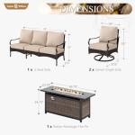 Sophia & William Patio Furniture Set with Fire Pit Table, 4 PCS Metal Outdoor Conversation Set with Fire Pit Table, 2 Swivel Chairs,3-Seater Couch for Outdoor Seating, Backyard, Porch(Beige)
