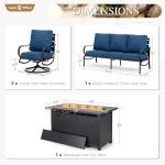 Sophia & William Patio Furniture Sets with 45" Gas Fire Pit Table Outdoor Metal Conversation Sets for 5, 2 x Swivel Cushioned Patio Sofa Chairs, 1 x 3-Seat Sofa 4 Pieces for Lawn Backyard Peacock Blue
