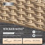 SUNSHINE VALLEY 4 Piece Metal Outdoor Patio Furniture Set, Patio Conversation Sets with 3-Seater Sofa, 2 Swivel Chairs and Coffee Table, White Frame Outdoor Seating Furniture for Bavkyard, Blue