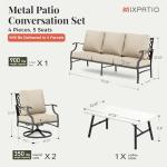 MIXPATIO Patio Furniture Set 4 pcs, Metal Outdoor Patio Furniture, 3-Seat Sofa, 2 Swivel Chairs, Metal Coffee Table and 5.75" Extra Thick Cushion, Patio Conversation Set,Beige