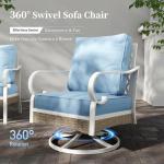 SUNSHINE VALLEY 4 Piece Metal Outdoor Patio Furniture Set, Patio Conversation Sets with 3-Seater Sofa, 2 Swivel Chairs and Coffee Table, White Frame Outdoor Seating Furniture for Bavkyard, Blue