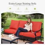 Sophia & William Patio Furniture Set, 4 Piece Metal Outdoor Conversation Set with 3-Seater Outdoor Couch, 2 Swivel Chairs, 1 Coffee Table for Outdoor Seating, Backyard, Porch(Red)
