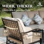 HERA'S HOUSE 5 Piece Patio Furniture Set, 2 x Cushioned Metal Chair, 2 x Ottoman, 1 x 3-Seat Sofa, All Cushioned 7 Seats Outdoor Conversation Set for Lawn Garden Backyard