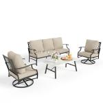 MIXPATIO Patio Furniture Set 4 pcs, Metal Outdoor Patio Furniture, 3-Seat Sofa, 2 Swivel Chairs, Metal Coffee Table and 5.75" Extra Thick Cushion, Patio Conversation Set,Beige