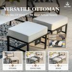 HERA'S HOUSE 5 Piece Patio Furniture Set, 2 x Cushioned Metal Chair, 2 x Ottoman, 1 x 3-Seat Sofa, All Cushioned 7 Seats Outdoor Conversation Set for Lawn Garden Backyard