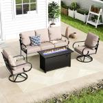 MFSTUDIO 5 Seats Large Metal Patio Conversation Sets, 4 Pieces Outdoor Sectional Furniture Sofa with 2 x Swivel Chairs, 1 x 3-seat Sofa and 1 x 45 inches Rectangular Propane Fire Pit Table