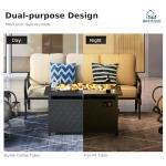 MFSTUDIO Patio Furniture Sets with 45" Gas Fire Pit Table, 8 Pieces Outdoor Metal Conversation Sets with 1 x 3-Seat Sofa, 2 Single Chairs, 2 Swivel Chairs and 2 Ottomans, Beige Cushion