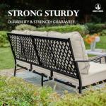 HERA'S HOUSE 5 Piece Patio Furniture Set, 2 x Cushioned Metal Chair, 2 x Ottoman, 1 x 3-Seat Sofa, All Cushioned 7 Seats Outdoor Conversation Set for Lawn Garden Backyard