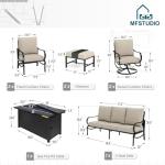 MFSTUDIO Patio Furniture Sets with 45" Gas Fire Pit Table, 8 Pieces Outdoor Metal Conversation Sets with 1 x 3-Seat Sofa, 2 Single Chairs, 2 Swivel Chairs and 2 Ottomans, Beige Cushion