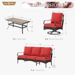 Sophia & William Patio Furniture Set, 4 Piece Metal Outdoor Conversation Set with 3-Seater Outdoor Couch, 2 Swivel Chairs, 1 Coffee Table for Outdoor Seating, Backyard, Porch(Red)