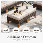 Sophia & William Patio Furniture Set with 56-Inch Fire Pit Table, 4 Corner Sofa, 3 Single Chairs, 2 x Ottoman, Outdoor Wicker Sectional Sofa Patio Conversation Set for Pool,Deck,Lawn (Beige)