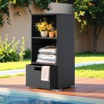 Outdoor Rattan Storage Shed with Shelves and Drawer