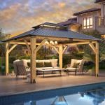 Howsvn 13x15FT Wooden Gazebo with Steel Roof