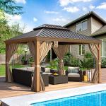 EROMMY 10x12 Hardtop Aluminum Gazebo with Curtains