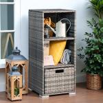 Greesum Outdoor Rattan Storage Shed with Shelves