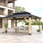Howsvn 13x15FT Wooden Gazebo with Steel Roof