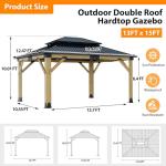 Howsvn 13x15FT Wooden Gazebo with Steel Roof