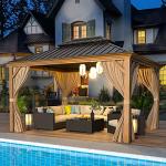 EROMMY 10x12 Hardtop Aluminum Gazebo with Curtains