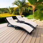 Devoko Outdoor Rattan Chaise Lounge Set - Beige