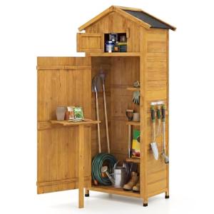 Goplus Lockable Wooden Storage Shed with Work Table