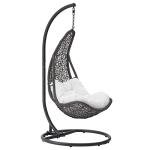 Gray and White Wicker Rattan Outdoor Swing Chair Set