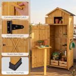 Goplus Lockable Wooden Storage Shed with Work Table