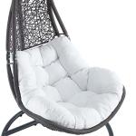 Gray and White Wicker Rattan Outdoor Swing Chair Set