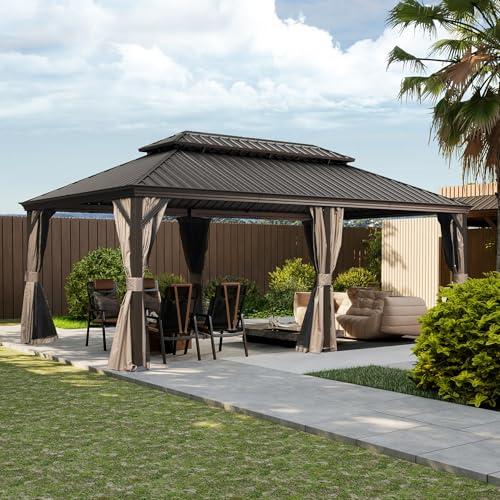 Domi 14x20FT Hardtop Outdoor Gazebo with Curtains