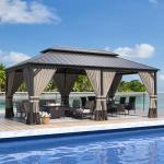 12'x20' Hardtop Gazebo with Netting and Curtains