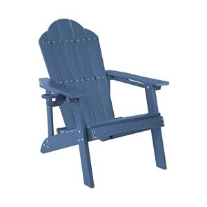 Blue Weather-Resistant Adirondack Chair with Cup Holder