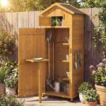 Goplus Lockable Wooden Storage Shed with Work Table