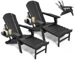 Adjustable Adirondack Chair Set with Ottoman and Cup Holder