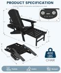 Adjustable Adirondack Chair Set with Ottoman - Black