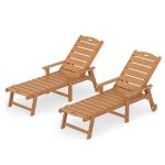 2 Adjustable Outdoor Chaise Lounge Chairs with Wheels