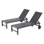 2 PCS Adjustable Reclining Lawn Chairs with Wheels