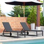 2 PCS Adjustable Reclining Lawn Chairs with Wheels
