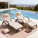 Adjustable Wicker Lounge Chairs Set for Poolside