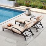 Adjustable Wicker Lounge Chairs Set for Poolside